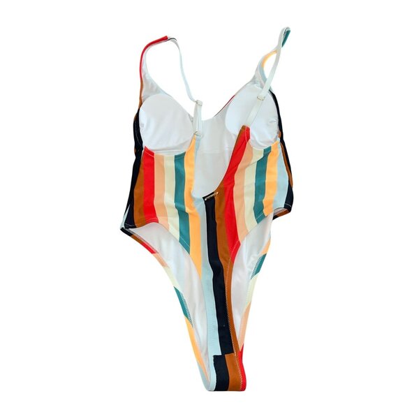 Relleciga Womens Swimsuit Size Small Multicolor One Piece Striped New - Picture 2 of 10